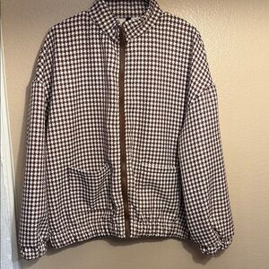 SHEIN Brown and White Plaid Teddy Jacket